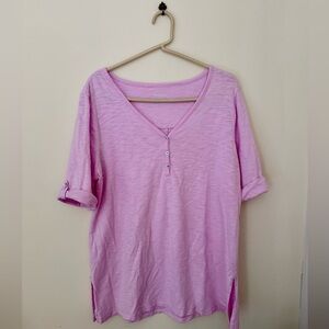 Chico’s The Ultimate Tee V Neck 3 Button Henley Size 2 Pink
